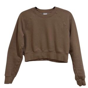 Aritzia TNA Perfect Fleece Cropped Sweatshirt Tan Beige Small